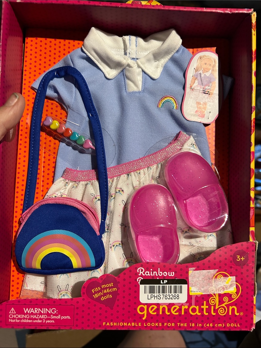GENERATION Y Light Blue Polo Dress with Pink Glitter Shoes & Rainbow Purse